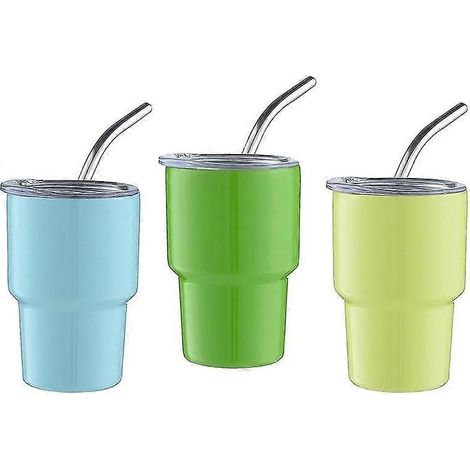 Lot de 3 mini verres à shot avec paille et couvercle, mini gobelets, verres à shot à double paroi, 57 ml (B) (1/4)