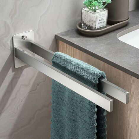 Porte Serviette Salle de Bain Double Porte-Serviettes Murale Brossé en Acier Inoxydable Argent (1/5)