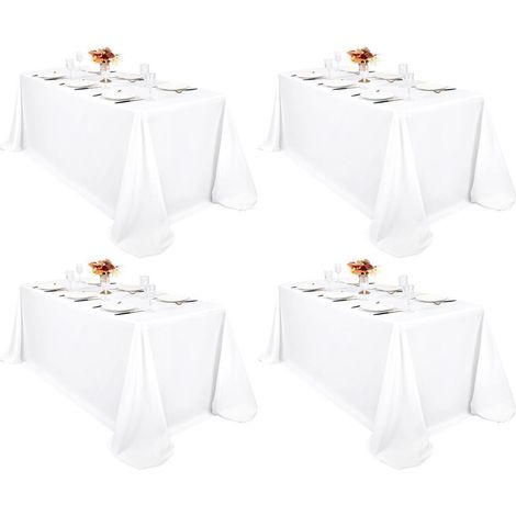 4er-Pack weiße rechteckige Tischdecken 229x396 cm, waschbar, Polyester, für Hochzeit & Party