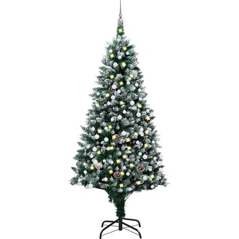 Künstlicher Weihnachtsbaum mit LEDs Kugeln Zapfen 240 cm