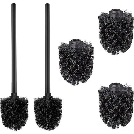 Toilet Brush Set, 3 Replacement Brush Heads, Long Stainless Steel Handles, Toilet Brush Diameter 7 cm, Suitable for Bathroom (PP Black) (1/5)