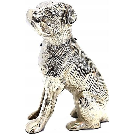 Figura decorativa de metal con forma de perro, color plata. (1/5)