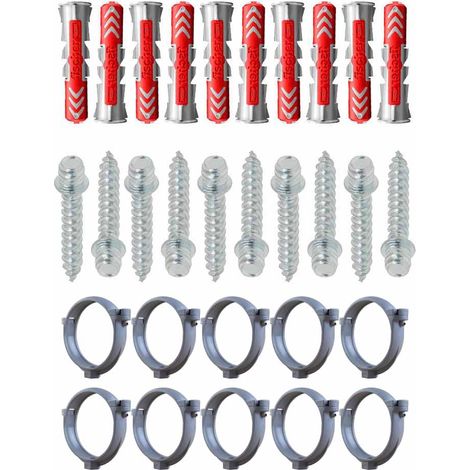 Ensemble de 10 colliers tube de descente Ø80 Zinc + 10 Vis 7x40mm + 10 Chevilles Duopower 8x40mm - Arcanaute