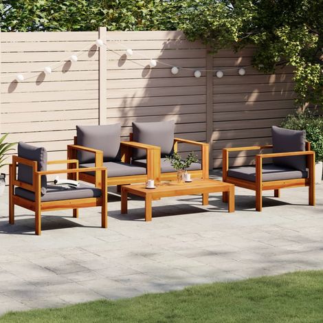Salon de jardin avec coussins 5 pcs Bois d'acacia solide (1/5)