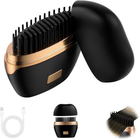 Brosse Lissante Sans Fil à Chaleur Douce, 3 Réglages de Température Réduits, Plaques en Céramique, Arrêt Auto 10 Min, pour Cheveux Fins à Ondulés, Voyage et Utilisation Quotidienne, Noir (1/5)