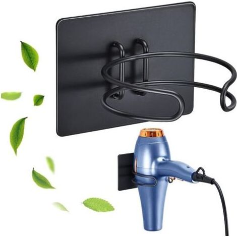 Support Seche Cheveux, Porte seche cheveux Mural Noir, Support Sèche cheveux Sans Percage,Support Mural seche Cheveux Convient (1/5)