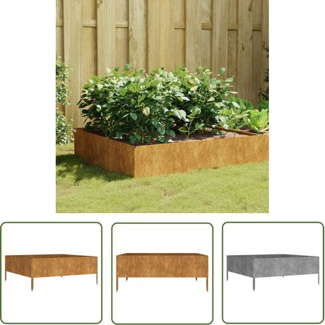 The Living Store Lit surélevé de jardin 100x100x41 cm acier corten - Jardiniere - Pot De Fleurs Extérieur - Lit Surélevé - Acier Corten - Décoration Jardin (1/5)