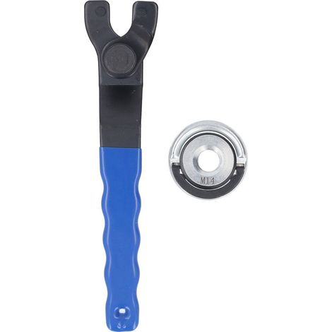 Kit de clé à molette M14 pour meuleuse d\'angle, comprenant un écrou de blocage et une clé réglable pour disque de coupe et de meulage. (1/5)