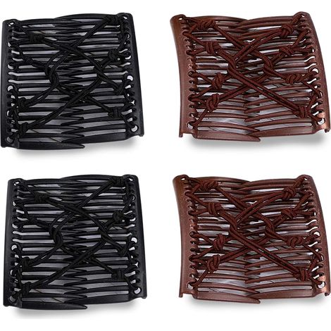 Pinzas Para El Pelo - Plástico - Negro Marrón - Diseño De Doble Enganche - 4 Unidades (1/5)