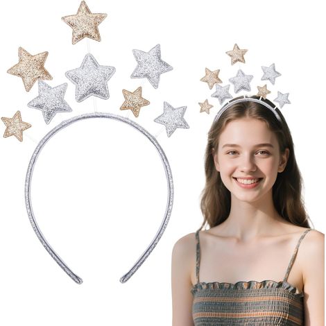 Carnival Headband - Glitter Stars - Silver and Gold - Hair Accessory - Cute Headband for Christmas, Carnival, Birthday Party - Silver (1/5)
