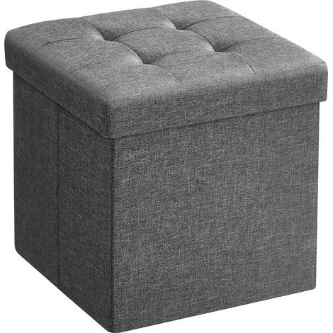 Pouf de rangement pliable, petit modèle 30 x 30 cm, repose-pieds cubique avec rangement intégré, charge maximale 130 kg, pour salon, chambre, dortoir, gris foncé (1/5)