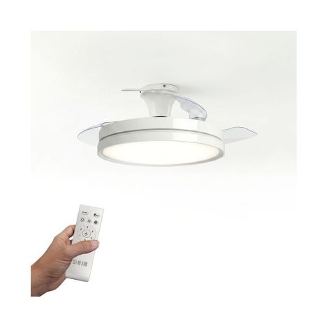 HJM VT147 Ventilador de techo con luz, motor DC silencioso, 106 cm, aspas retráctiles, blanco (1/5)