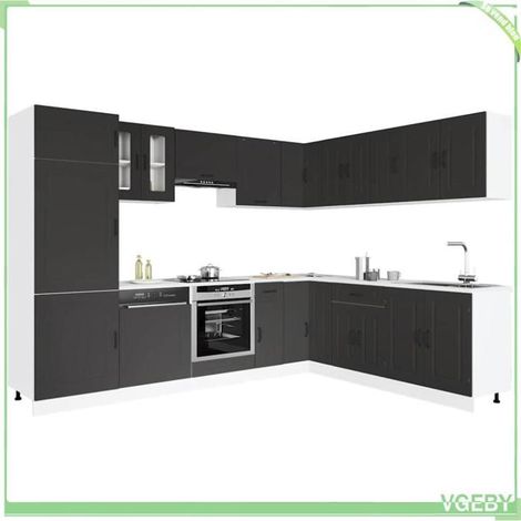Ensemble d'armoires de cuisine (14 pcs) - Kalmar - Noir - Bois d'ingénierie - Pieds réglables (1/5)