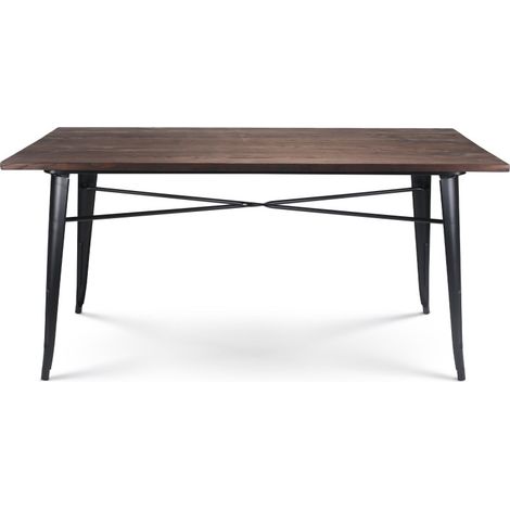 Factory Tisch 160 x 80 cm aus mattschwarzem Metall und dunkler Holzplatte