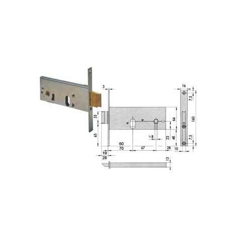 Serratura Da Infilare Per Fasce Catenaccio E Scrocco Mm.64 H 44155 - mm.60 una mandata (44155600)