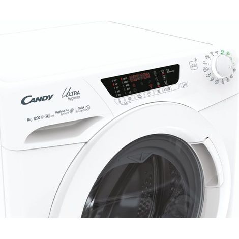 Candy Ultra Hygiene Ultra, Lavatrice Carica Frontale 8 KG, 10% più efficente della classe A, 1200 giri, Bianco, Inverter, Wi-Fi, Ciclo Igiene, HE 1284TWM6/1-S