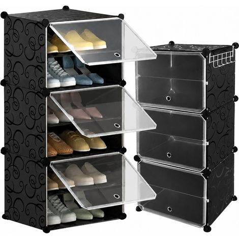 Étagère à chaussures pour 12 paires, range-chaussures modulaire à 3 niveaux, organisateur de rangement compact pour entrée (1/5)