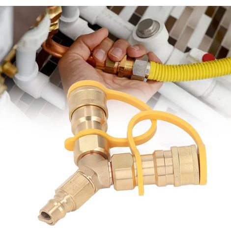Adaptateur de raccord rapide Y pour gaz naturel, 3/8 pouce, pour barbecues, générateurs, chauffages de terrasse, fours à pizza et foyers extérieurs. (1/5)