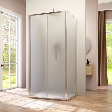 Cabine de douche trois côtés 70x90x70cm avec porte pliante profilés chromés et verre opaque 6mm h190 Portofino (1/4)
