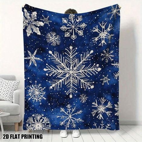 Couverture En Flanelle - Motif Flocon De Neige - Pour Intérieur Et Extérieur - 150 X 200 Cm - 1 Pièce (1/5)