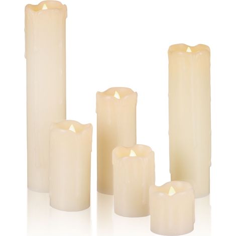 Set de 12 Velas Led, Eléctricas, A Pilas, Navidad, Decoración, Luz Centelleante, Sin Llama, Cera, Ø 5 cm, Crema (1/5)