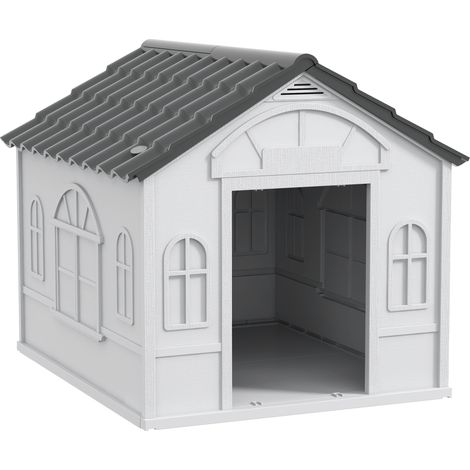 CHICFURN Niche para perro exterior 65 x 75,7 x 63 cm en plástico gris con techo a dos aguas (1/5)