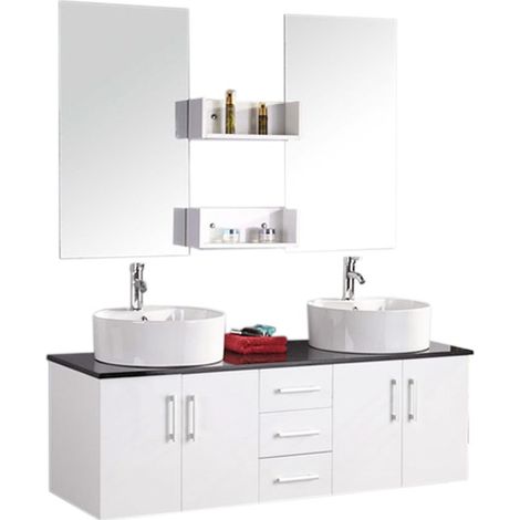 Meuble de Salle de Bain blanc 150 cm Lavabo inclus – Holly (1/5)