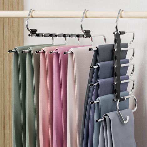 Lot de 2 Cintres 5 Niveaux Gain de Place Antidérapants pour Pantalons Jeans Écharpes Rangement Armoire