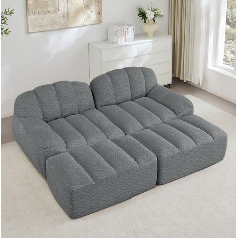 Canapé modulable en tissu polaire texturé gris, sans structure, avec ottomans, composition flexible 2 à 4 places (1/5)