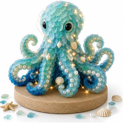 Kit créatif 3D en verre de mer – arbre de Noël lumineux, LED, base en bois, DIY pour adultes et décoration de fêtes-Style E (1/3)