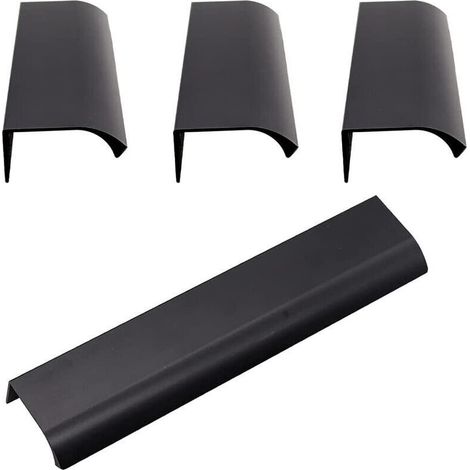 Poignées d'armoire invisibles. poignées scellées à bord coulissant dissimulées intégrées pour portes. tiroirs. armoires. noir(120 x 32 x 18mm) 4pcs (1/4)