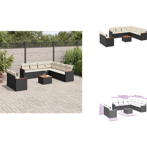 10-tlg. Garten-Sofagarnitur mit Kissen Schwarz Poly Rattan - Gartenmöbel Set - Esszimmergarnitur - Outdoor Möbel - Lounge Sofa - Rattan Gartenmöbel (1/3)