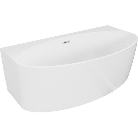 Mexen Bruna baignoire îlot adossée 150 x 82 cm, blanc brillant, trop-plein chrome - 52731508200-01 (1/3)