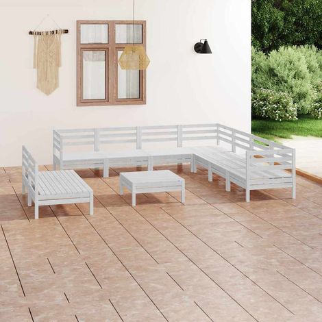 vidaXL Juego de muebles de jardín 10 piezas madera maciza pino blanco (1/5)
