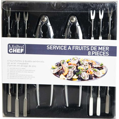 Service fruits de mer 8 pièces avec fourchettes et pinces
