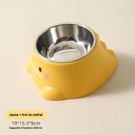 Gamelle pour petit chien-Gamelle pour animaux en acier inoxydable - motif dinosaure - anti-basculement - (jaune ) (1/4)