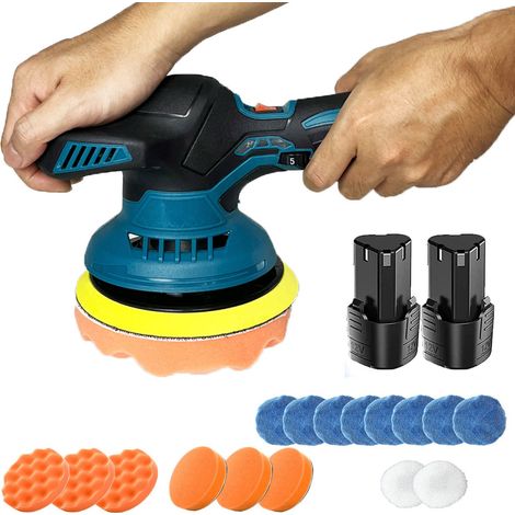 Polierer, 6-Zoll-Akku-Autopolierer, Schleifer, Puffer, elektrische Poliermaschine, Wachsmaschine, 6 Geschwindigkeiten, mit Pads + 2 x Akku + Ladegerät