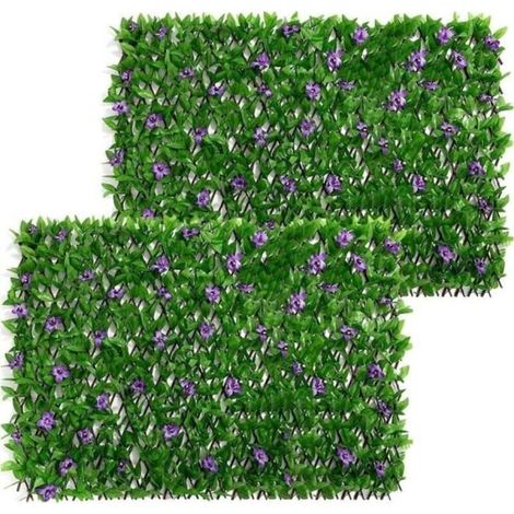 Treillis De Jardin avec Feuilles Artificielles,Mur De Haie,Clôture D'intimité Extensible, Haie Feuillage Artificiel avec Fleur