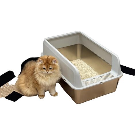 Bac à Litière pour Chat, Design à Bords Élevés, Facile à Nettoyer, Gris Clair (1/2)
