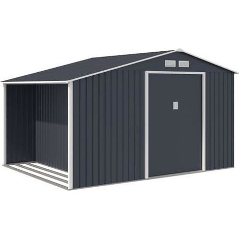 Abri de jardin en métal 8,72 m² - Kit d'ancrage inclus - Gris anthracite (1/5)
