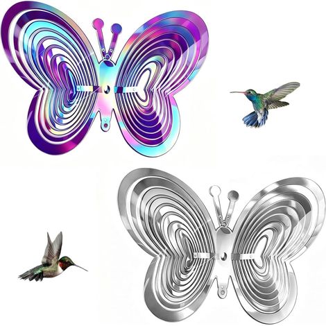 Répulsifs Oiseaux 2 Papillons Réfléchissants Violet & Argent. Décoration Anti-Nuisibles Solaire Humaine Jardin, Balcon, Terrasse (1/5)