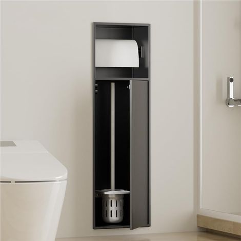 Porte Papier Toilette,Porte Papier WC,Support Papier Toilette,Porte-Papier Toilette Encastré, en Acier Inoxydable 304 avec Distributeur Et Fonction De Rangement pour La Salle De Bain, Noir Mat (1/5)