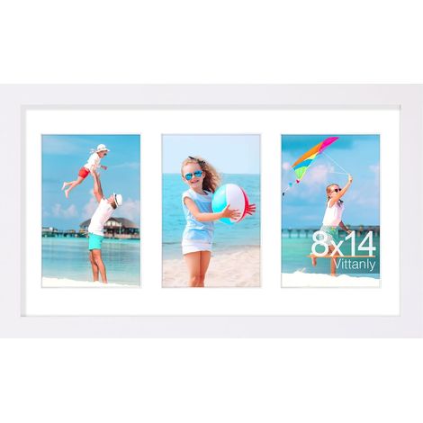 Cadre photo collage affiche 3 photos le de peut être affiché horizontalement ou verticalement 8x14 pouces Blanc (1/5)
