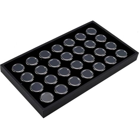 28-Piece Jewelry Box Set with Tray, Portable, Reusable Metal Cylindrical Box, Metal Case for Collectors, Small, 28 Pieces with Tray, Black (1/5)