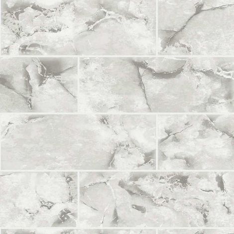 Holden Decor Odeon Marble Tile Dove White Wallpaper Modern Contemporary Textured (1/4)