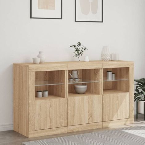 Buffet Bas de Cuisine avec Éclairage LED, Couleur Chêne Sonoma, 123 x 37 x 67 cm (1/5)