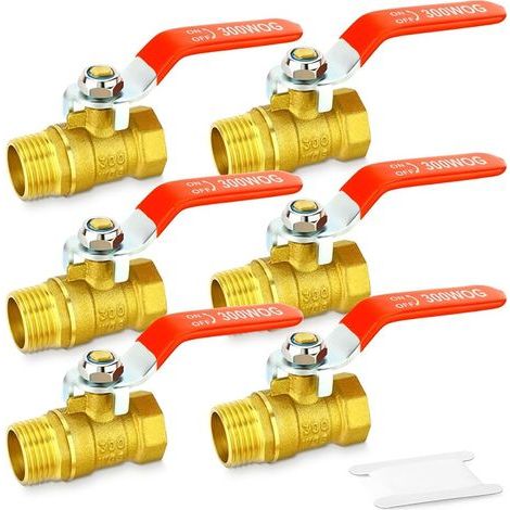 6PCS 1/2 Inch Brass Mini Ball Valve Shut Off Switch, 1/2 Inch Male x Female BSP Thread Pipe Fitting (1/4)