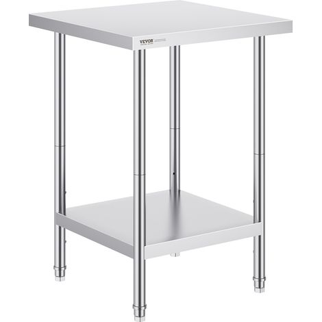 Table de Travail en Acier Inoxydable 61 x 61 x 86,4 cm, Table de Préparation des Aliments Charge 317,5 kg, Hauteur Réglable, Meuble de Rangement, pour Cuisine Restaurant Bar Hôtel Maison (1/5)
