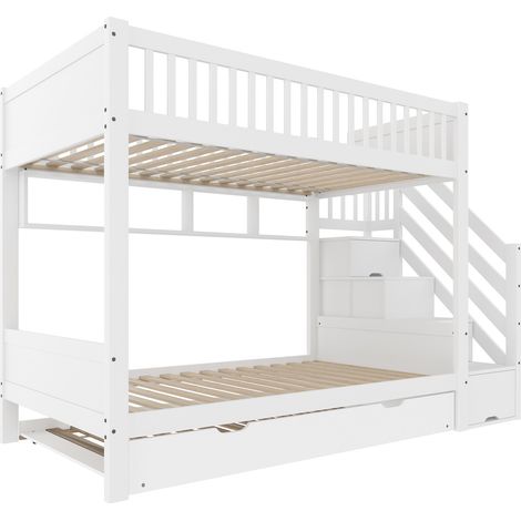 Litera infantil 90 x 200 cm blanca con cama nido, estante, armario y almacenaje (1/5)