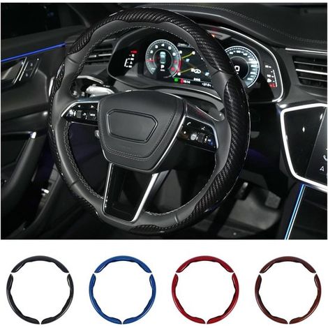 Confezione da 4 coprivolante in fibra di carbonio, set da 3 pezzi, antiscivolo, antigraffio, universale per volanti da 14 e 16 pollici, finiture interne per auto (1/5)